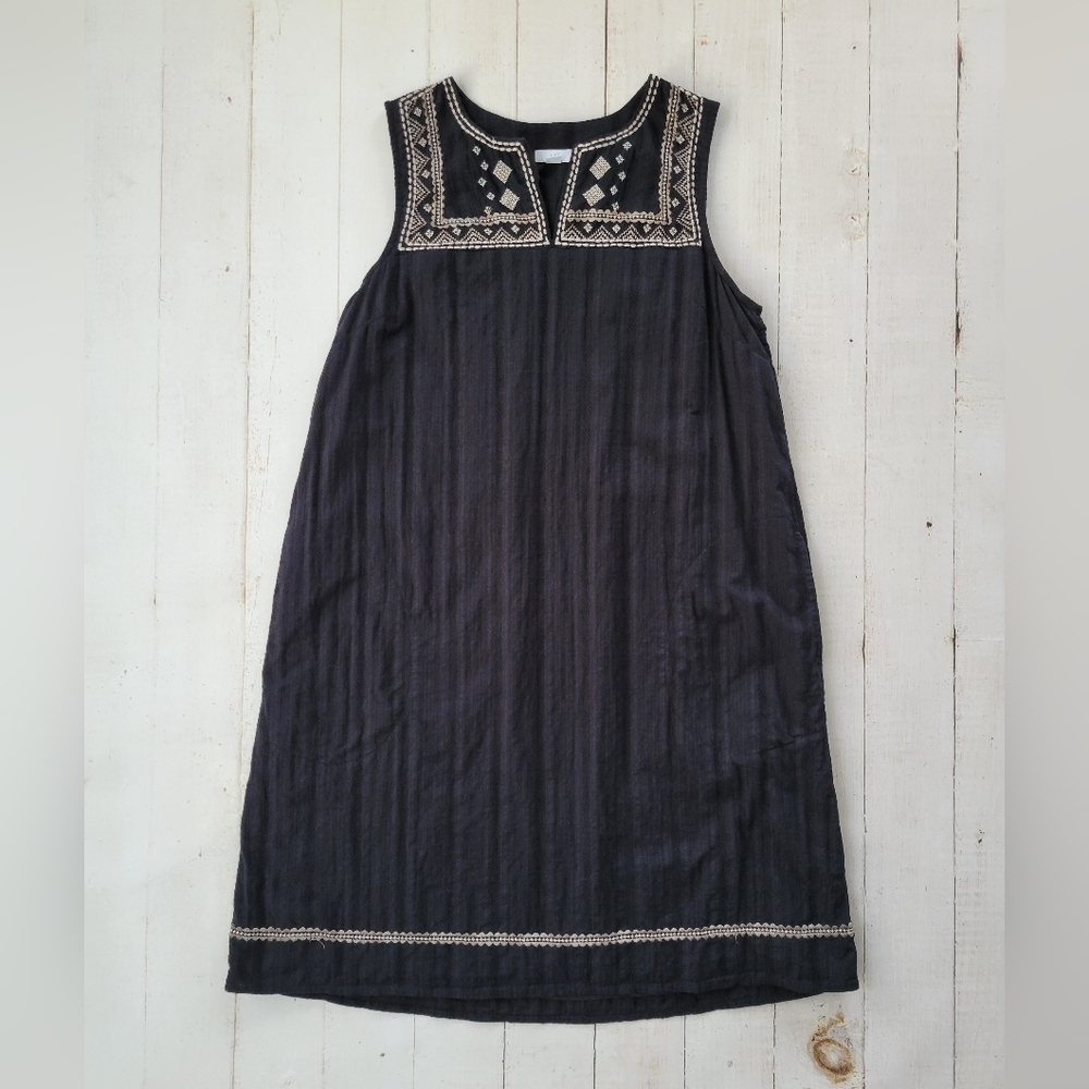 J Jill Embroidered Womens Shift Dress Boho Black Pockets Knee Length SZ S Cotton - Picture 2 of 8